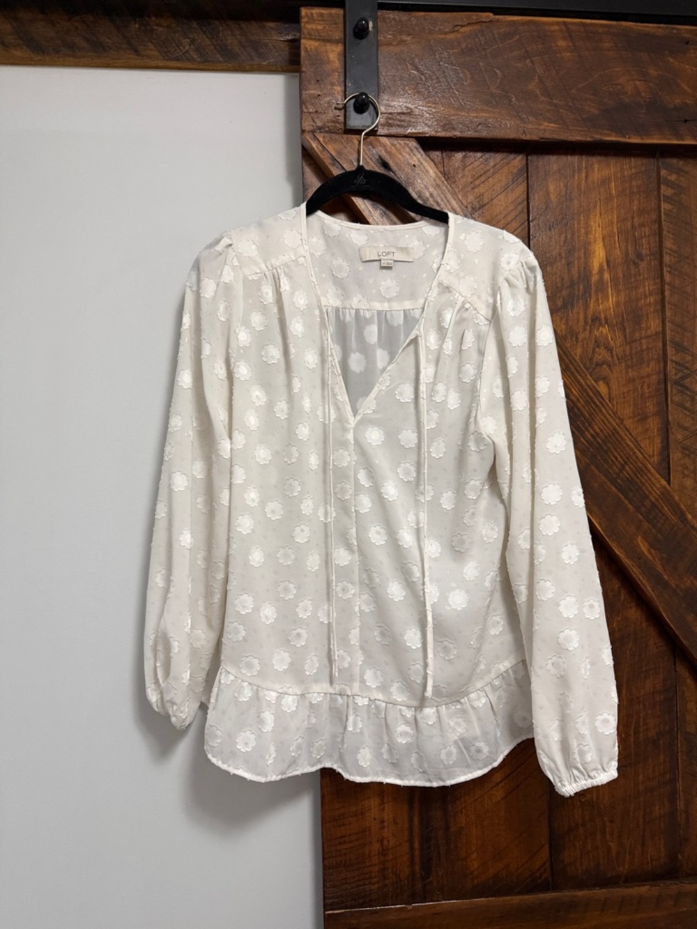 LOFT Cream Floral Jacquard Peasant Blouse